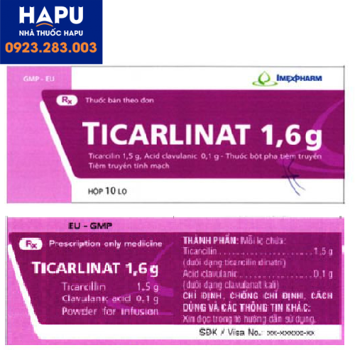 Thuốc Ticarlinat 1,6g giá bao nhiêu
